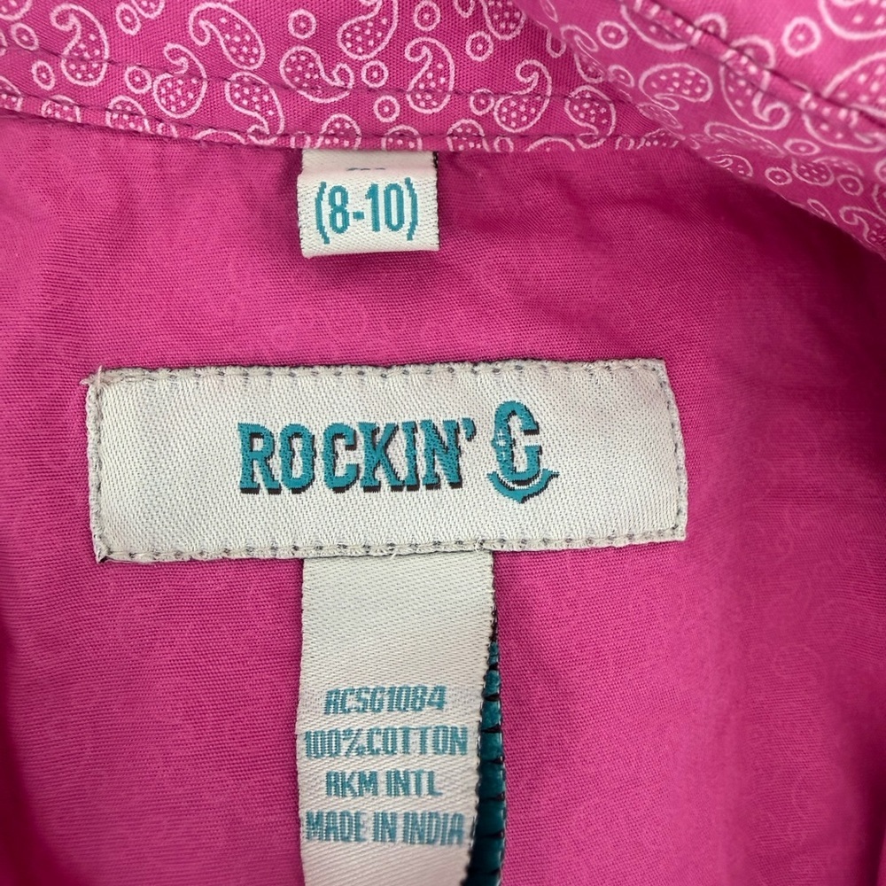 🤩 Rocking C Girls Pink Western Shirt | Size M (8–10) | Paisley Pearl Snap - Picture 3 of 7